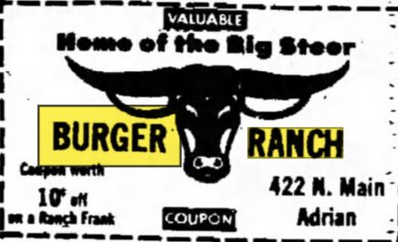 Burger Ranch - Oct 1975 Ad For Adrian